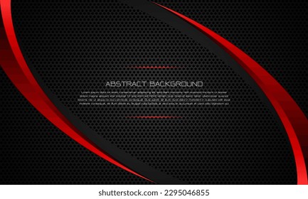 Resumen de la curva metálica del triángulo rojo en el diseño de patrones de malla de círculo gris diseño moderno de fondo futurista ilustración vectorial de lujo.