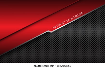 Abstract red triangle silver line polygon on dark grey circle mesh pattern design modern luxury futuristic. background vector illustration.