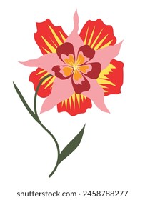 Abstract red tropical flower in flat design. Blooming hibiscus or lily. Vector illustration isolated.