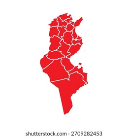 Mapa Abstractas Rojo de Túnez con Ciudades