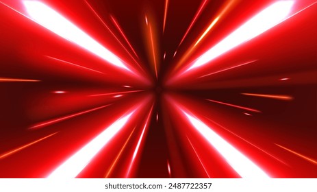 Abstractas Túnel Rojo Velocidad Luz Starburst Fondo Tecnología Dinámica Concepto, Ilustración vectorial