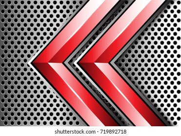 Abstract red twin arrow on metal circle mesh design modern futuristic background vector illustration.