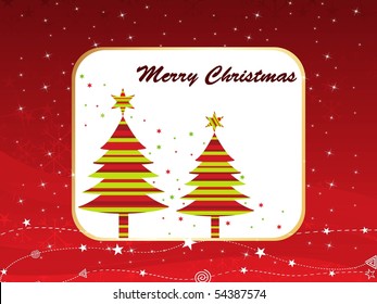 abstract red twinkle star background with set of christmas tree