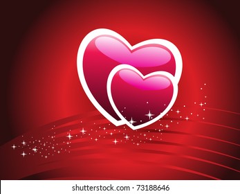 abstract red twinkle star background with set of romantic hearts