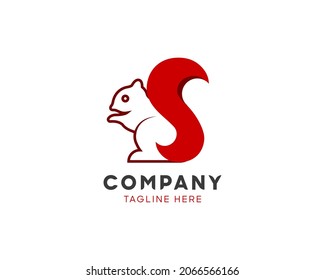 Abstract, red unique and handmade idea squirrel logo silhouette design with S letter vector template.