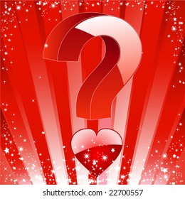 Abstract red valentine background with 3D glossy question mark and heart