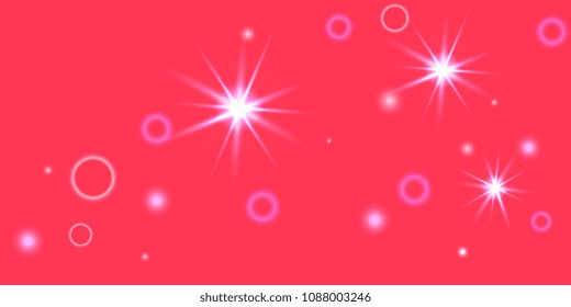 Abstract red vector background. Chaotic confetti stars shine on a red background. Design element for postcard, poster, business card, cover.