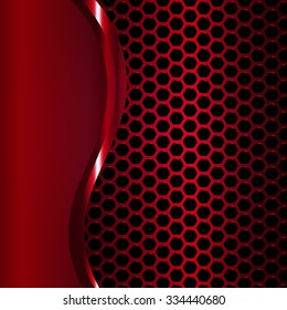 abstract red vector background with waves and metallic elements