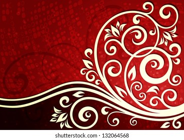 Abstract red vector floral illustration.