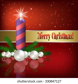 Abstract red vector illustration with Christmas candle and decorations