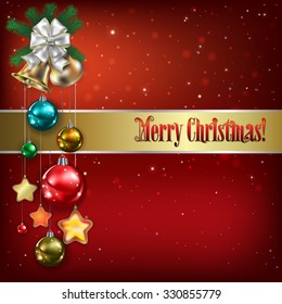 Abstract red vector illustration with Christmas bells and decorations