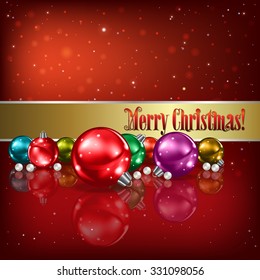 Abstract red vector illustration with Christmas decorations and snowflakes