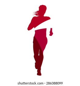 Abstract red vector silhouette of running woman