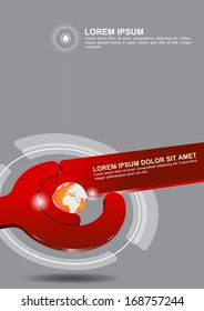 Abstract red vector tech background with globe. Can be used for poster, brochure, cover, flyer