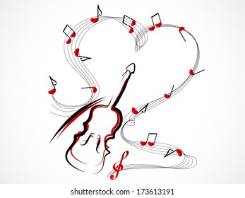 Abstract red violin with notes and hearts