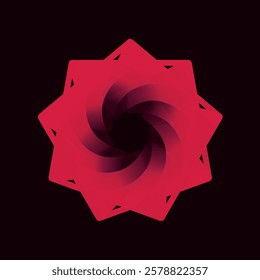 Abstract red vortex made of geometric folded layers, creating a sense of motion and depth