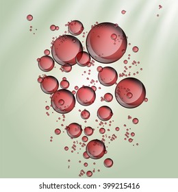 Abstract red Water bubbles rising on shiny background. 