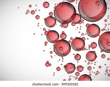 Abstract red Water soap bubbles rising on clear background. blood vector background.