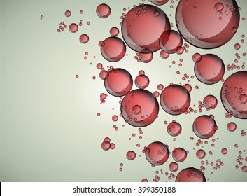 Abstract red Water soap bubbles rising on clear background. blood vector background.