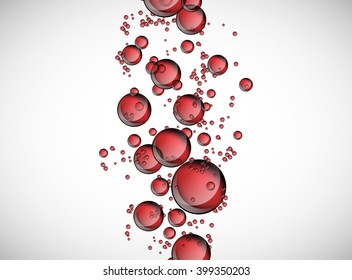 Abstract red Water soap bubbles rising on clear background. blood vector background.