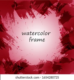 Abstract red watercolor frame with sample text.