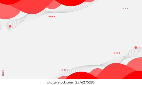 Abstract Red Wave Background with Geometric Accents and Copy Space