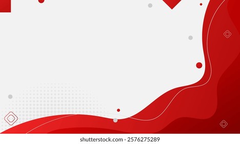 Abstract Red Wave Background with Geometric Accents and Copy Space