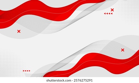 Abstract Red Wave Background with Geometric Accents and Copy Space