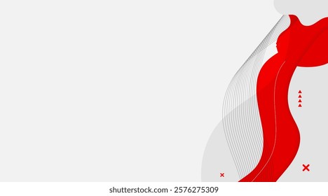 Abstract Red Wave Background with Geometric Accents and Copy Space