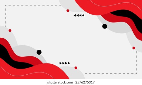 Abstract Red Wave Background with Geometric Accents and Copy Space