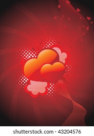 abstract red wave background with grungy heart, macro