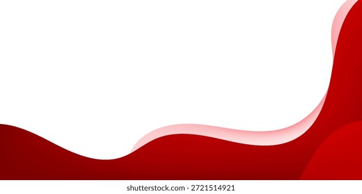 Abstract Red Wave Background on White with Smooth Curved Shapes and Copy Space. Suit for banner, web, brochure, pamflet and presentation