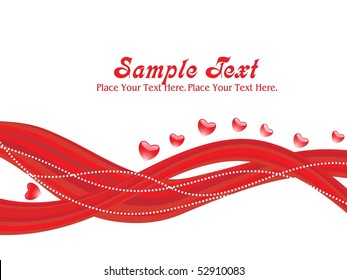 abstract red wave background with romantic hearts