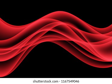 Abstract red wave curve motion on black background luxury vector illustration.