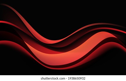 Abstract red wave curve shadow dynamic on black background vector illustration.