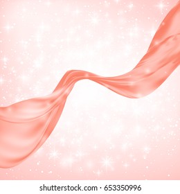 Abstract Red Wave or line flow over white star, snow, sparkle burst background. Vector Illustration.