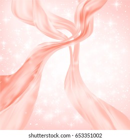 Abstract Red Wave or line flow over white star, snow, sparkle burst background. Vector Illustration.