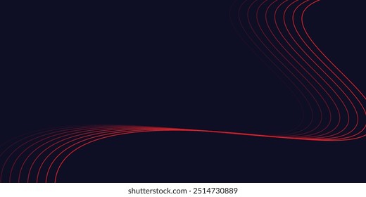 Abstract red wave line pattern on dark blue background. Futuristic technology concept.