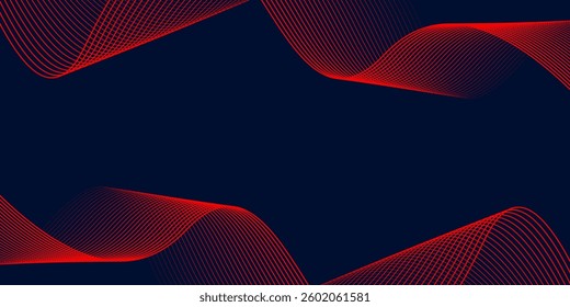Abstract red wave line pattern on dark blue background. Futuristic technology concept. Suit for banner, poster, cover, brochure, flyer, website
