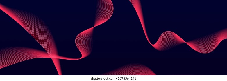 Abstract red wave line pattern on dark blue background. Futuristic technology concept. Suit for banner, poster, cover, brochure, flyer, website