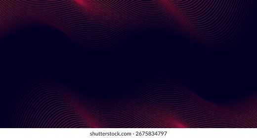 Abstract red wave line pattern on dark blue background. Futuristic technology concept. Suit for banner, poster, cover, brochure, flyer, website
