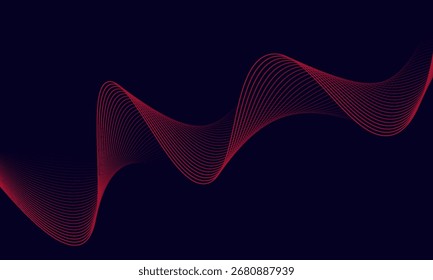 Abstract red wave line pattern on dark blue background. Futuristic technology concept. Suit for banner, poster, cover, brochure, flyer, website