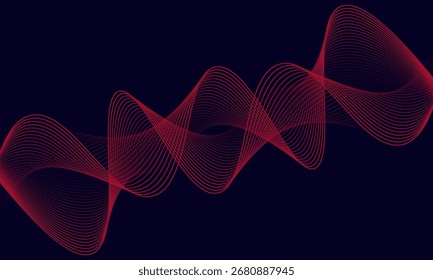 Abstract red wave line pattern on dark blue background. Futuristic technology concept. Suit for banner, poster, cover, brochure, flyer, website