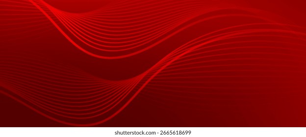 Abstractas líneas de onda rojas que fluyen a través de un fondo degradado oscuro, creando un diseño dinámico y moderno para Anuncios, presentaciones y obras de arte digitales.