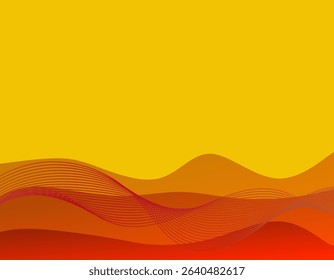 Abstract Red Wave Lines on Yellow Background. ( original illustration, not AI-Generated ).