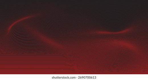 Abstract red wave lines on black background with flowing, futuristic motion effect, perfect for tech, music, or digital backgrounds. Modern Trendy design in Vector Illustration
