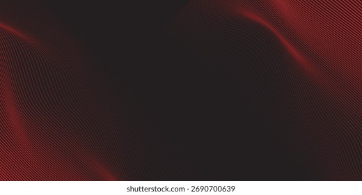 Abstract red wave lines on black background with flowing, futuristic motion effect, perfect for tech, music, or digital backgrounds. Modern creative trendy design in vector illustration