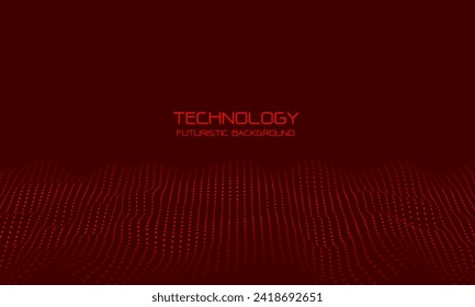 Resumen de la tecnología de las partículas de onda roja flujo futurista de la malla de la malla de la estructura de datos digitales del paisaje consiste en elementos de punto ilustración vectorial de fondo.