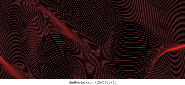 Abstract red wave pattern on black background