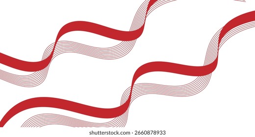Fita de forma de onda vermelha abstrata e linha sobre fundo branco.Ilustração gráfica vetorial. Eps 10